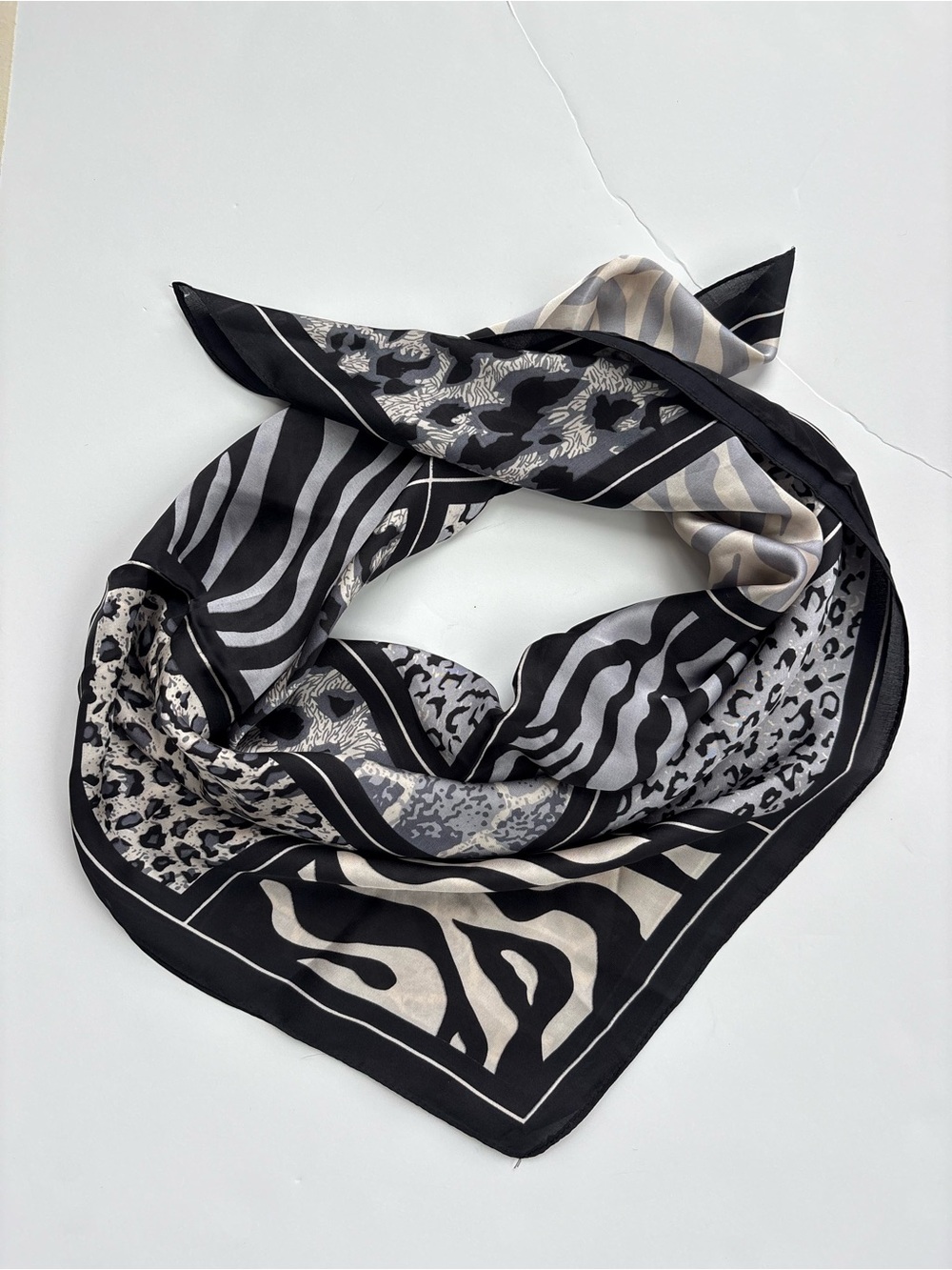 Animal Print Patchwork Scarf Silk Blend Zebra Leopard Mobwife Safari Chic